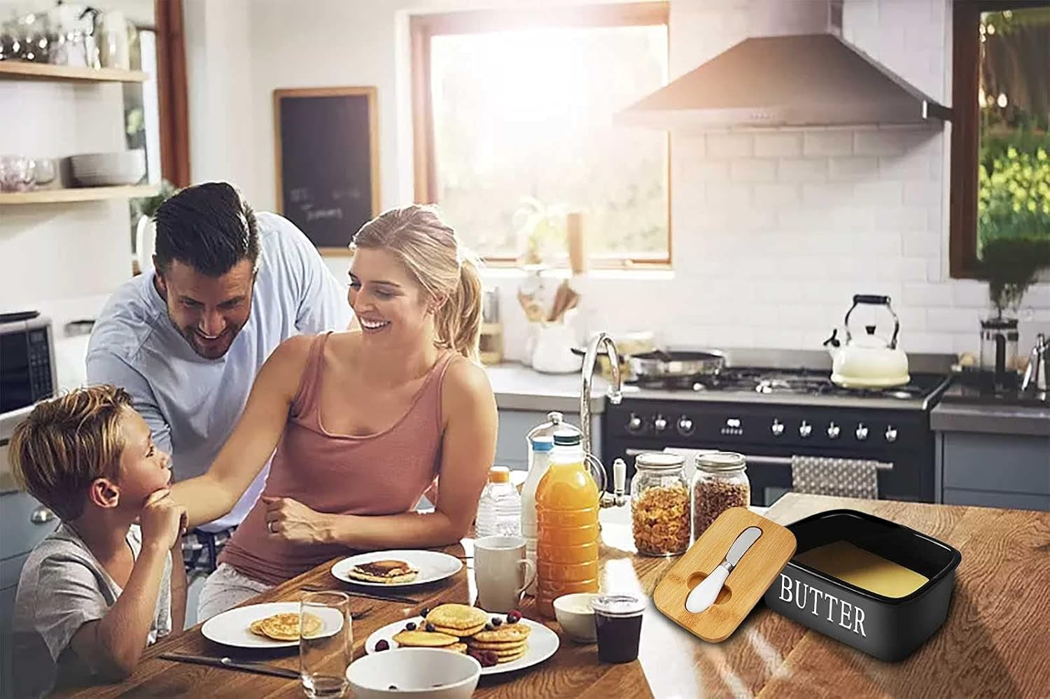 Airtight Porcelain Butter Dish with Lid - Black Butter Storage Container