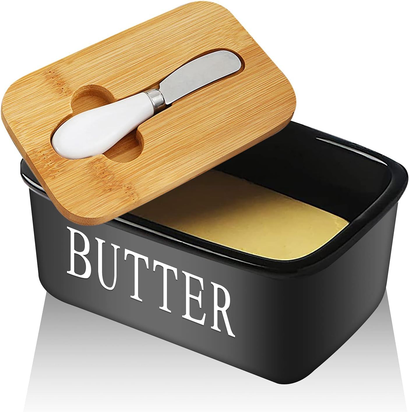 Airtight Porcelain Butter Dish with Lid - Black Butter Storage Container
