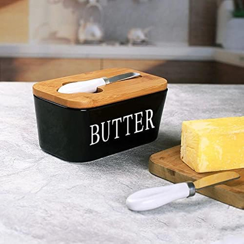 Airtight Porcelain Butter Dish with Lid - Black Butter Storage Container